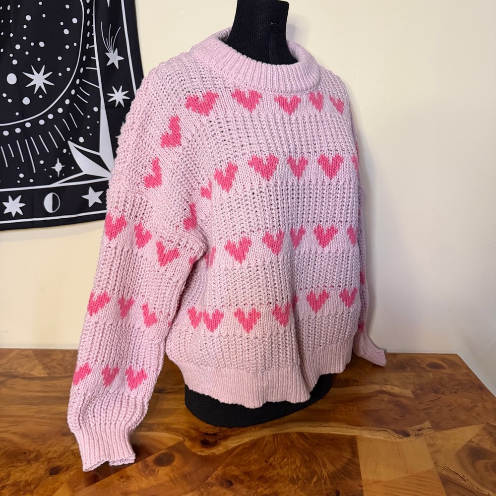 Major Label Group XL Pink Heart Oversized Sweater Knit - Picture 2 of 10